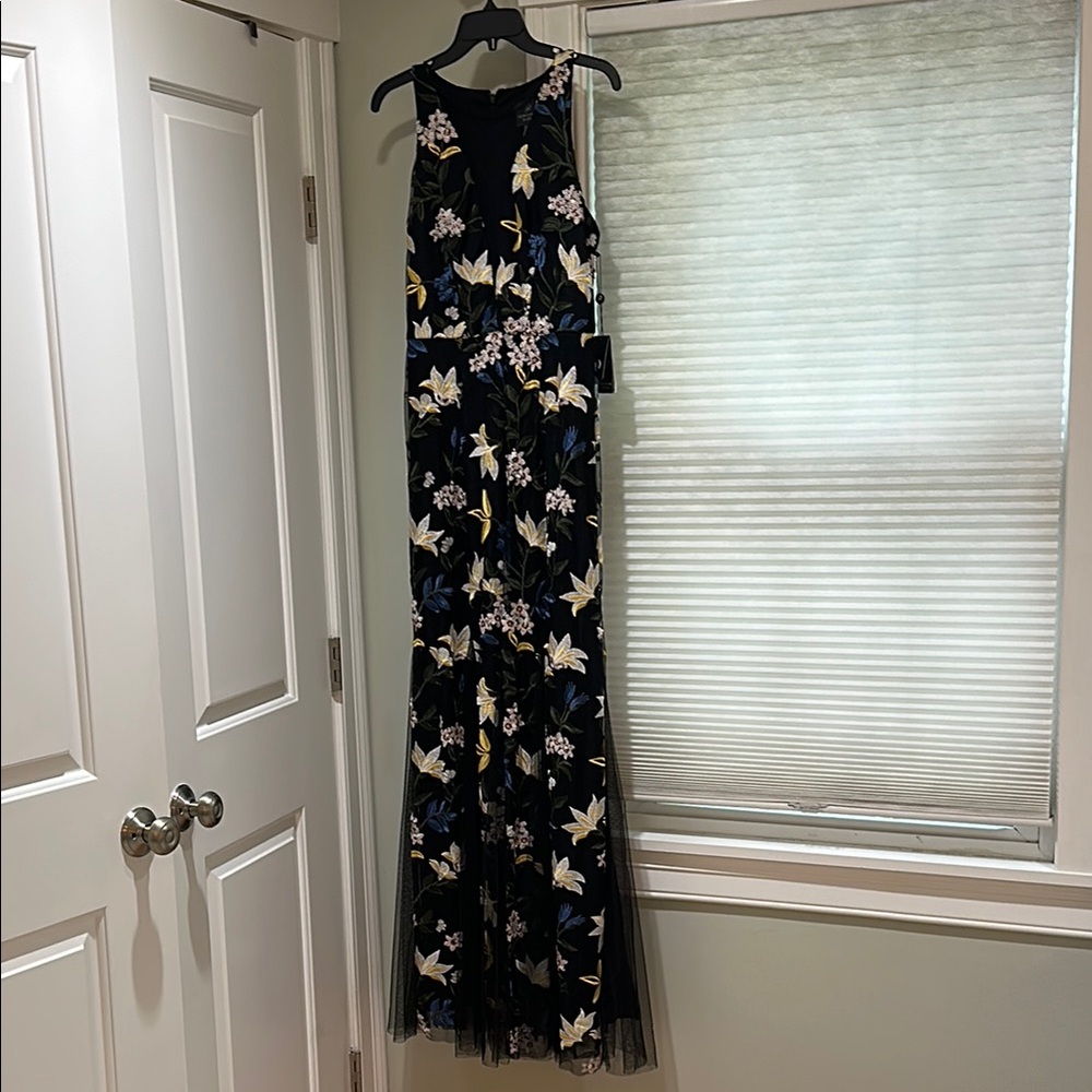 Adrianna Papell Black and White Halter Gown